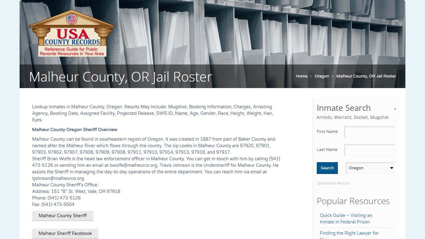 Malheur County, OR Jail Roster | Name Search